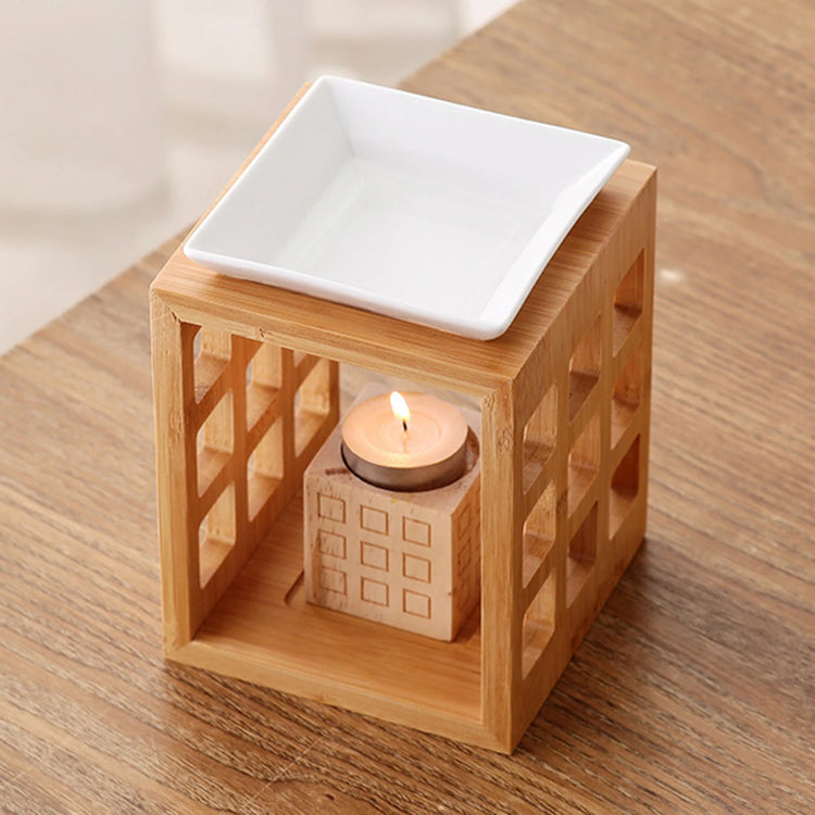 Bamboo and Ceramic Oil Burner and Candle Holder