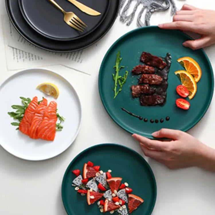 Set of 4 Modern Matte Ceramic Round Dinner Plates