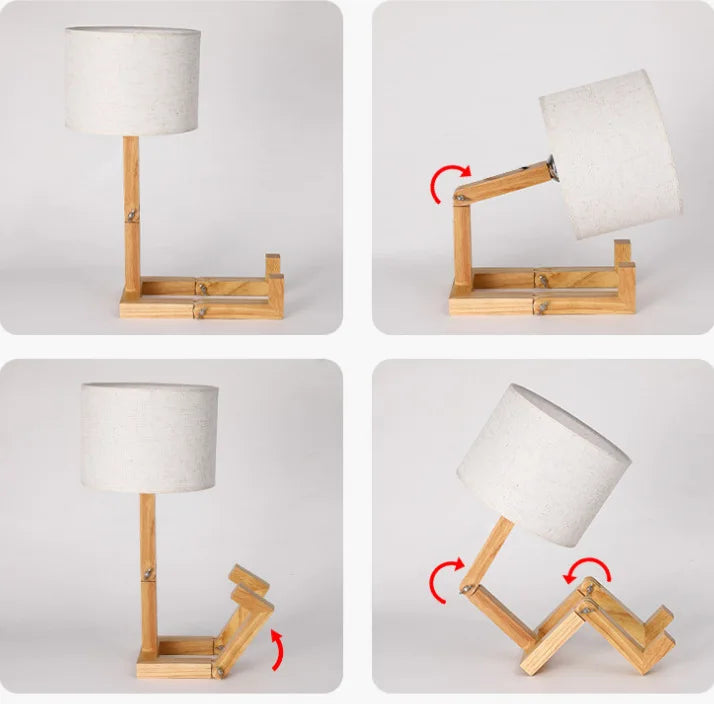 Wooden Robot Shape Desk Lamp with LED Light