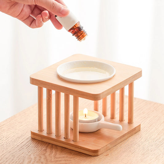 Bamboo and Ceramic Oil Burner and Candle Holder