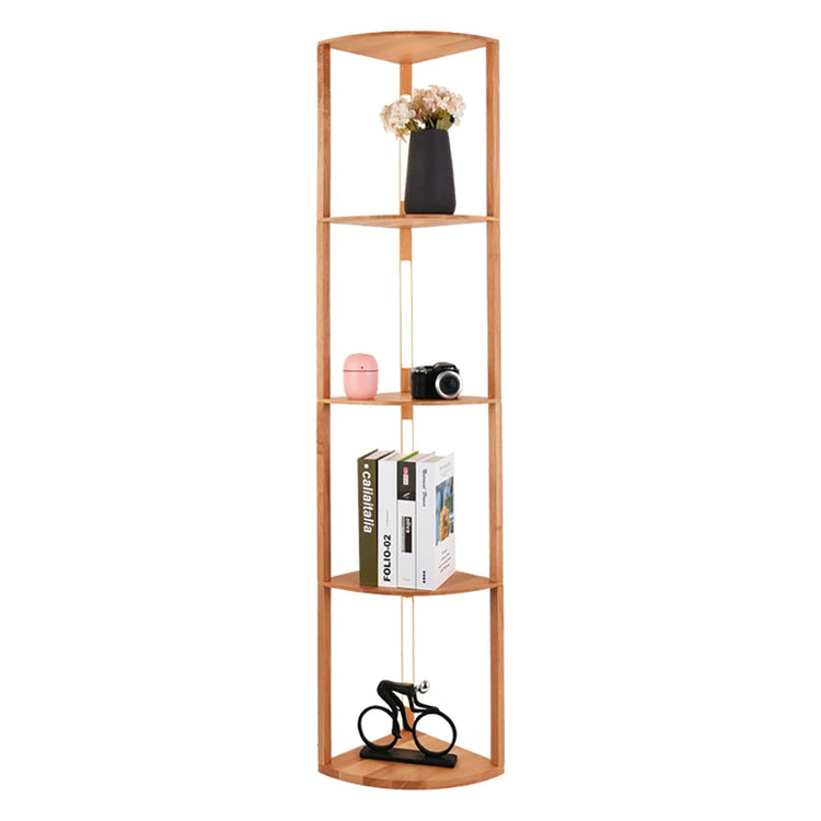 Wooden Shelf Floor Lamp with Remote Control and Storage
