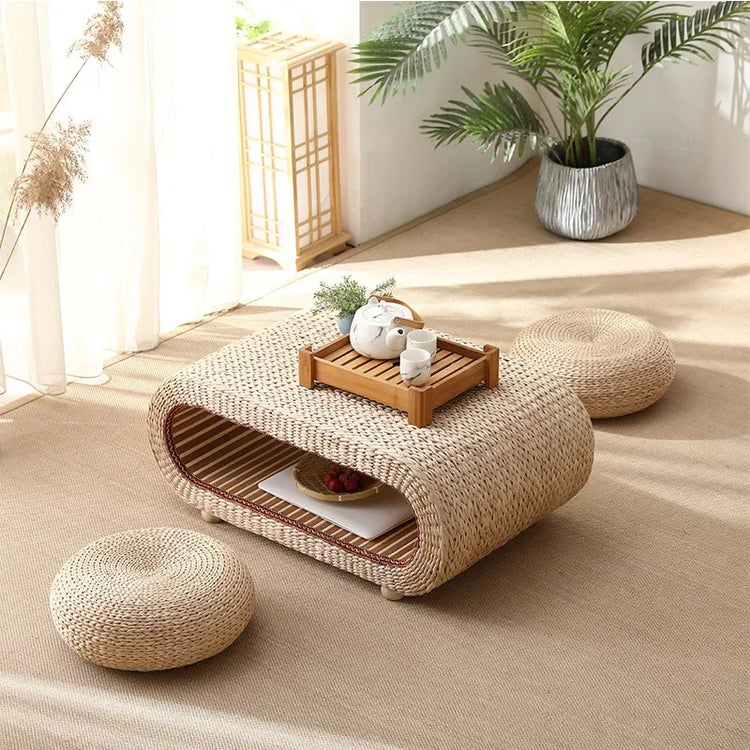 Tranquil Zen Bamboo and Cattail Grass Tea Table