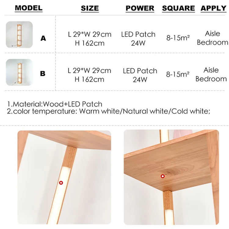Wooden Shelf Floor Lamp with Remote Control and Storage